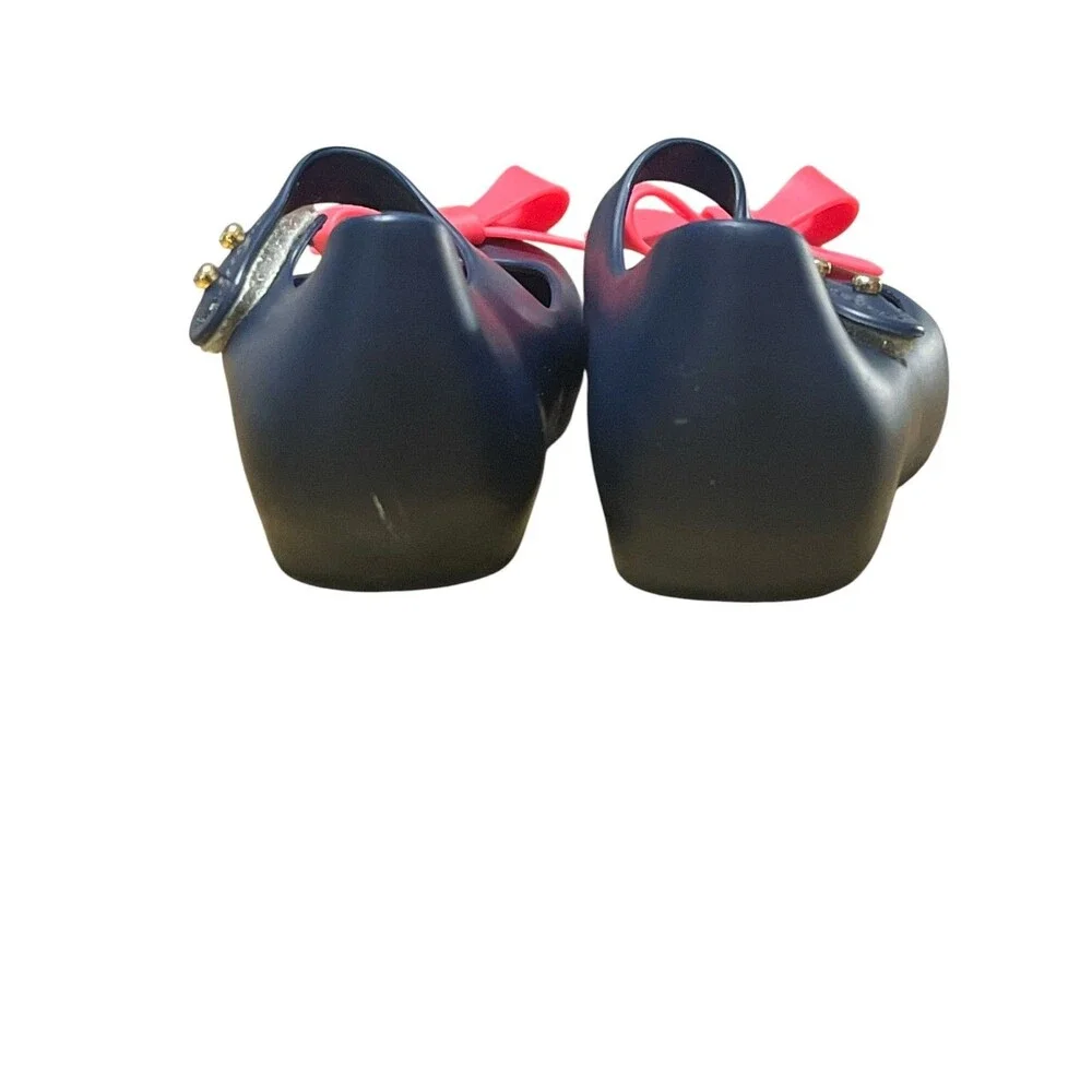 Mini Melissa Toddler Navy Blue Mary Jane Jelly Shoes with Pink Bow Size 7 Play